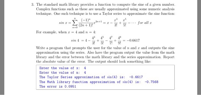 Solved 3. The standard math library provides a function to | Chegg.com