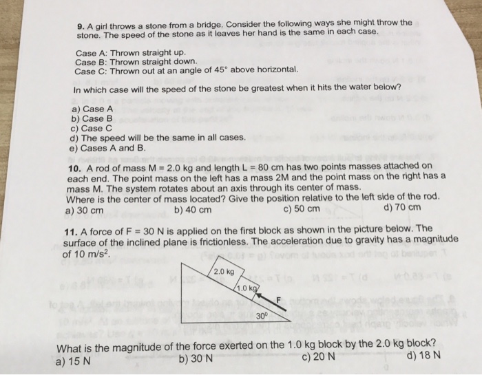 Solved A girl throws a stone from a bridge. Consider the