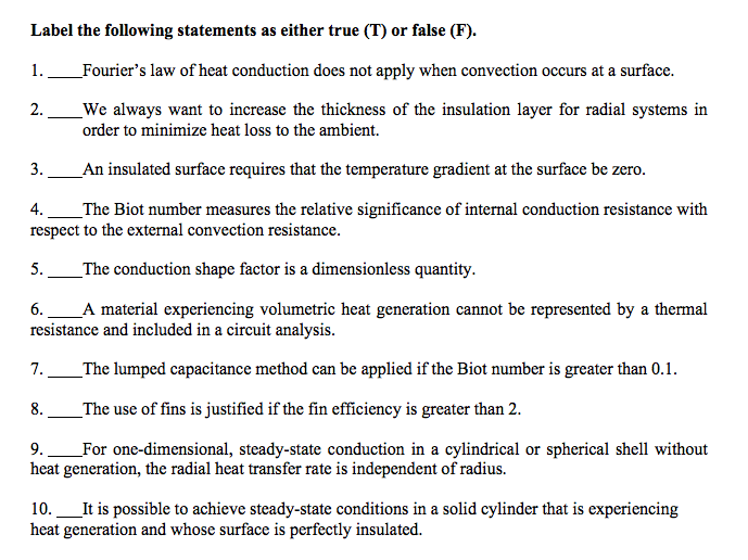 Solved Label the following statements as either true (T) or | Chegg.com