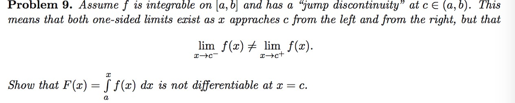 Solved Problem 9. Assume F Is Integrable On [a, B] And Has A | Chegg.com