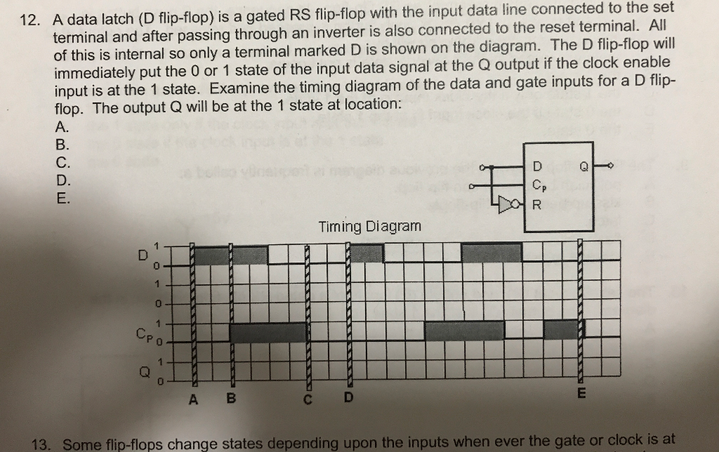 Solved 12. A data latch (D flip-flop) is a gated RS | Chegg.com