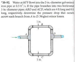 Solved *1O.92. Water at 60 Degree F flow into the 2- | Chegg.com