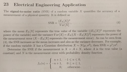 Solved The signal-to-noise ratio (SNR) of a random variable | Chegg.com