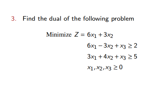 Solved . Find the dual of the following problem Minimize Z- | Chegg.com