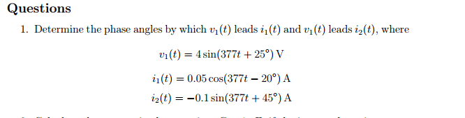 Solved Determine the phase angles by which v_1(t) leads | Chegg.com