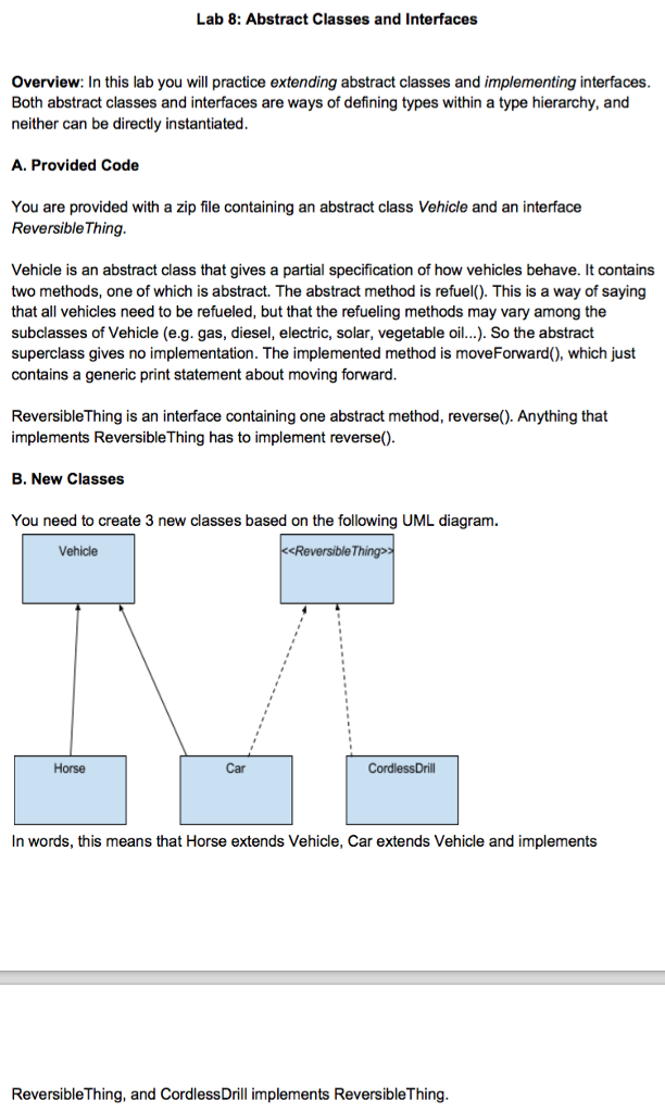 Solved Lab 8: Abstract Classes And Interfaces Overview: In | Chegg.com