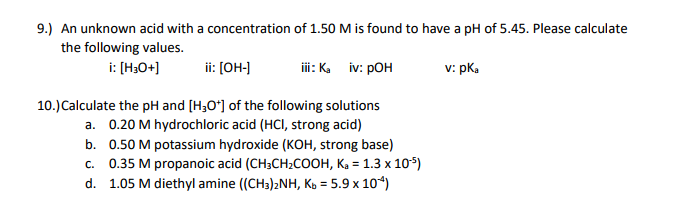 Solved 9.) An unknown acid with a concentration of 1.50 M is | Chegg.com