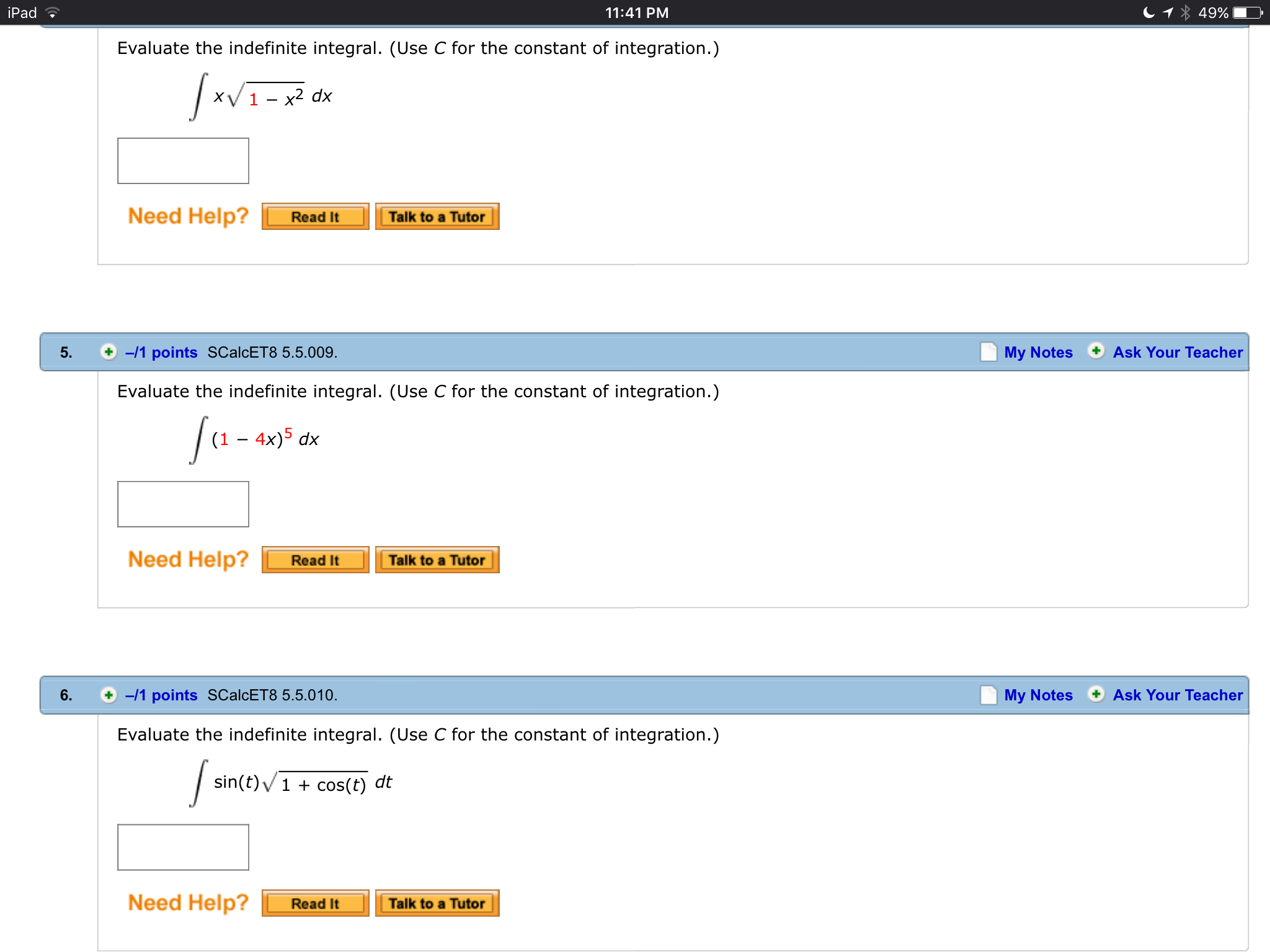 Solved Evaluate The Indefinite Integral Use C For The