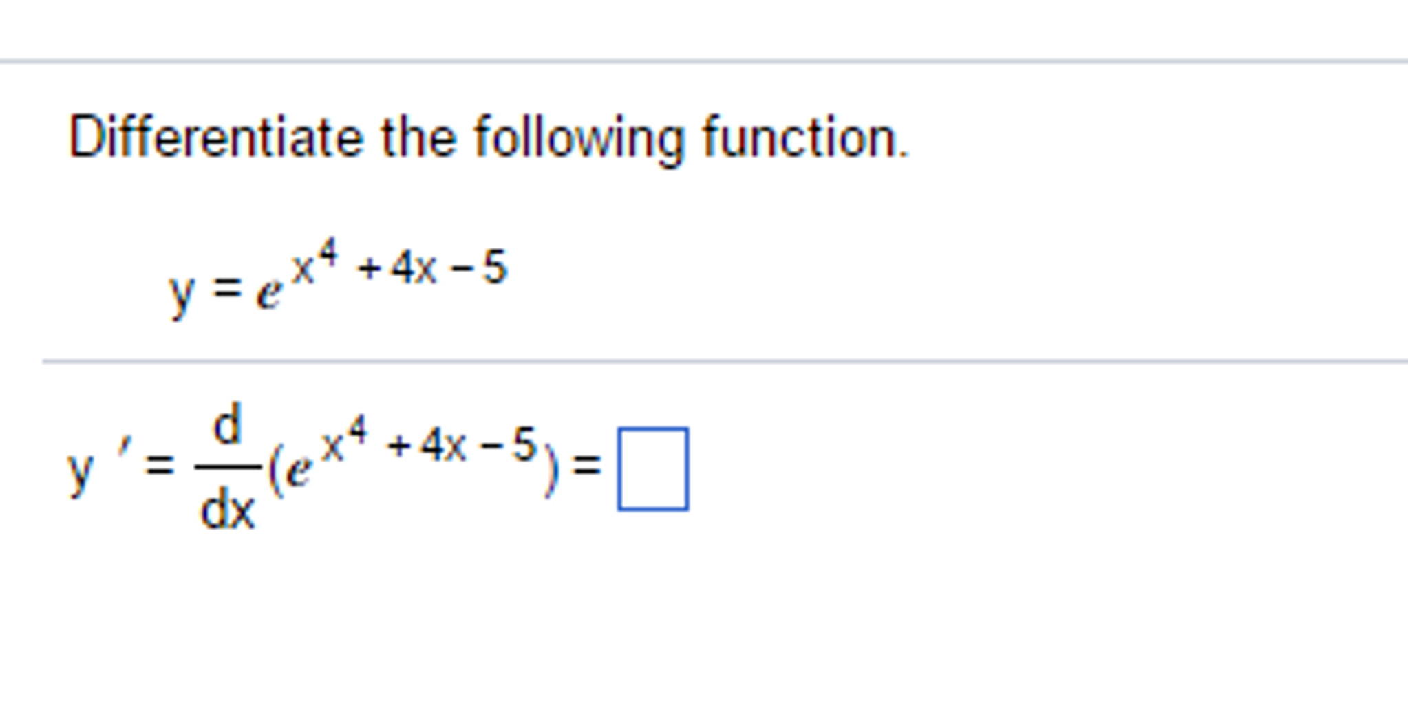 solved-differentiate-the-following-function-y-e-x-4-4x-chegg