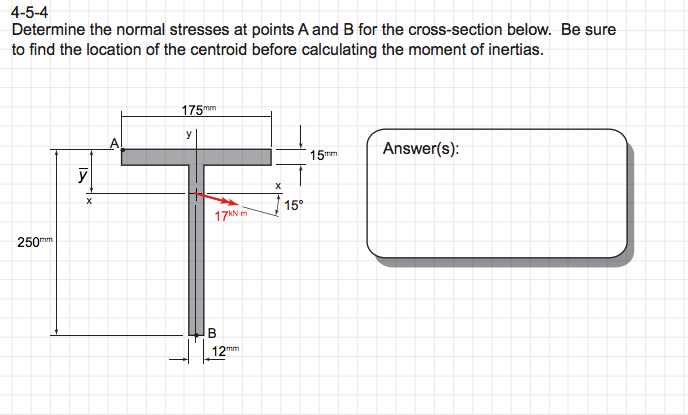Solved 4-5-4 Determine the normal stresses at points Aand B | Chegg.com