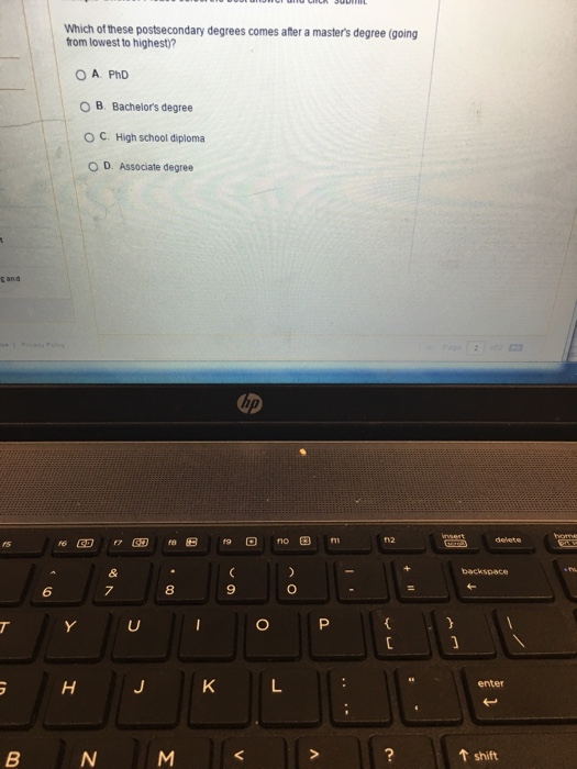 Which of these postsecondary degrees comes after a