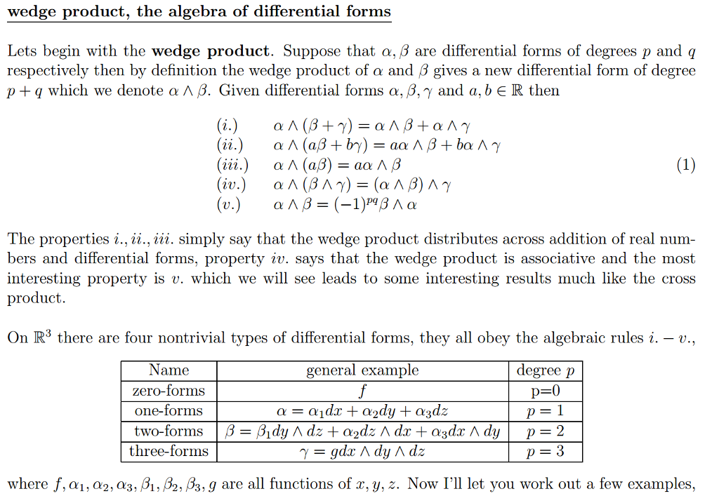 Solved wedge product, the algebra of differential forms Lets