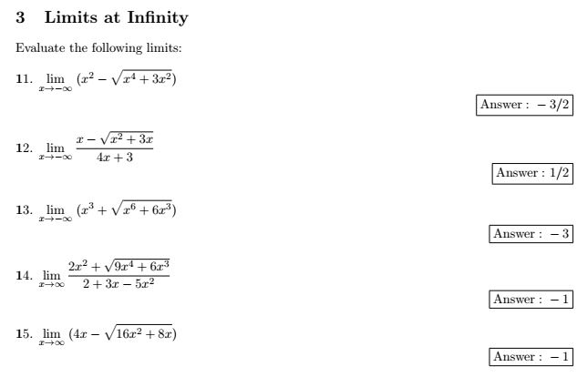 Limits Practice Problems And Solutions