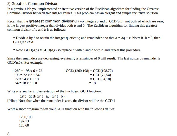 Solved Greatest Common Divisor In a previous lab you | Chegg.com