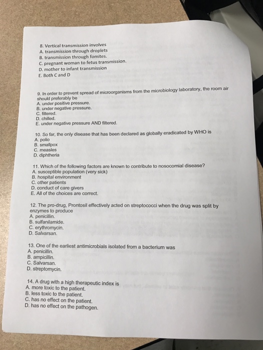 Solved Vertical transmission involves A. transmission