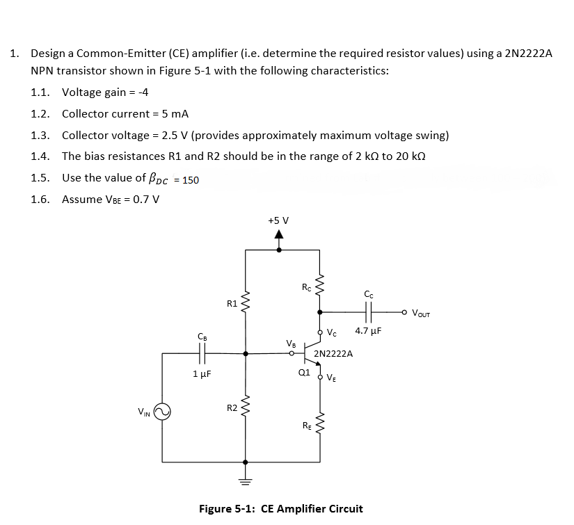 Solved 1. Design a CommonEmitter (CE) amplifier (i.e.
