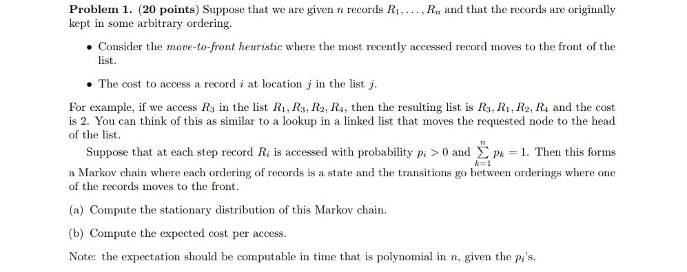 Solved Problem 1. (20 points) Suppose that we are given n | Chegg.com