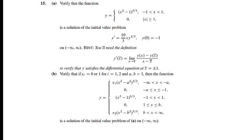 Solved (a) Verify that the function y = {(x^2 - 1)^5/3, -1 | Chegg.com