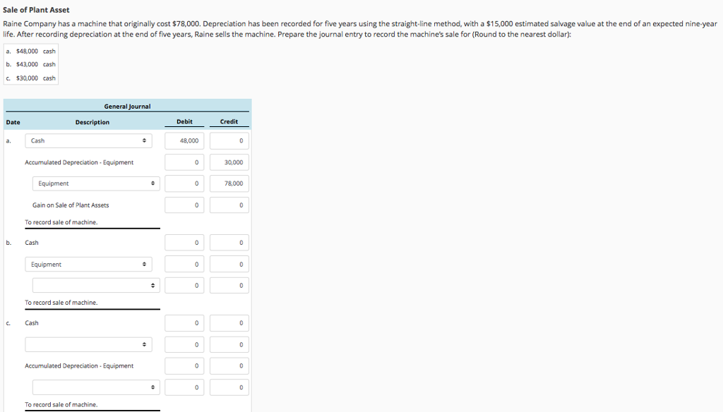 Solved Sale of Plant Asset Raine Company has a machine that