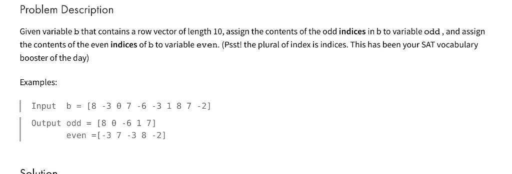 Solved Given variable b that contains a row vector of length | Chegg.com