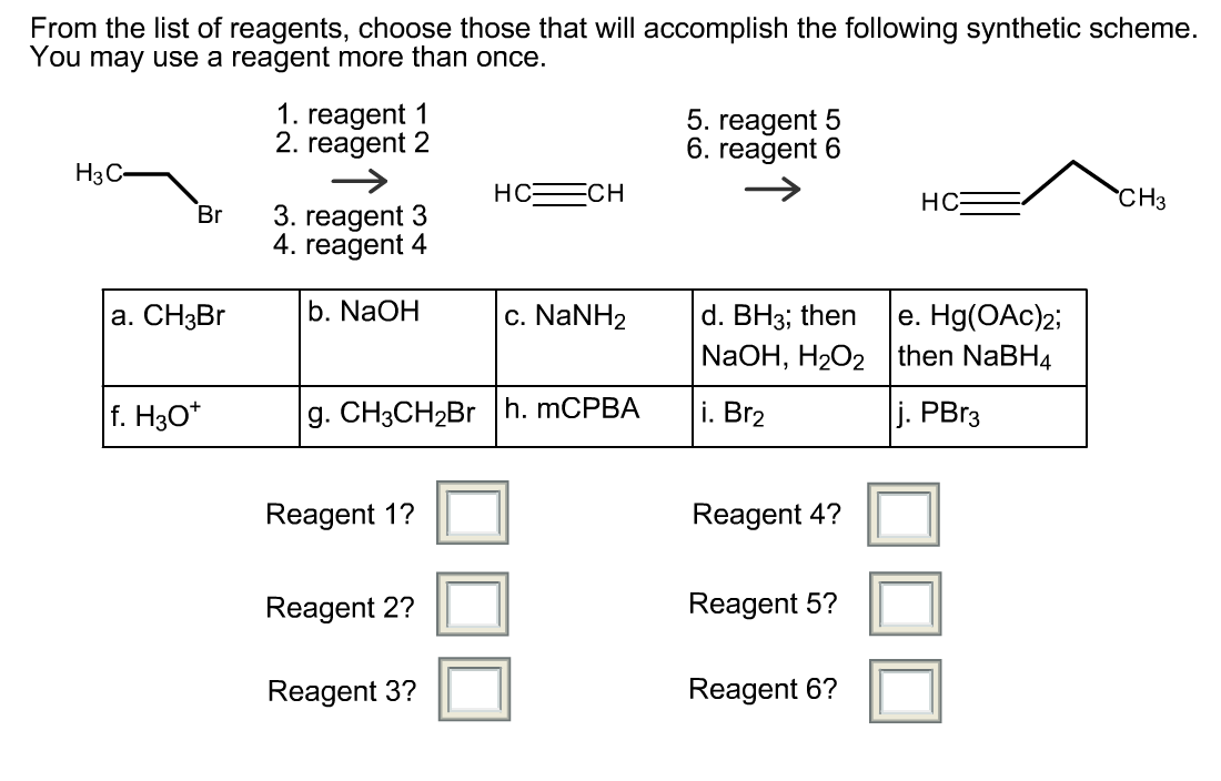 Solved From the list of reagents, choose those that will | Chegg.com