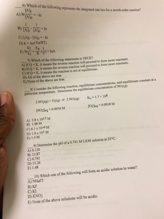 Solved Which of the following represents the integrated rate | Chegg.com