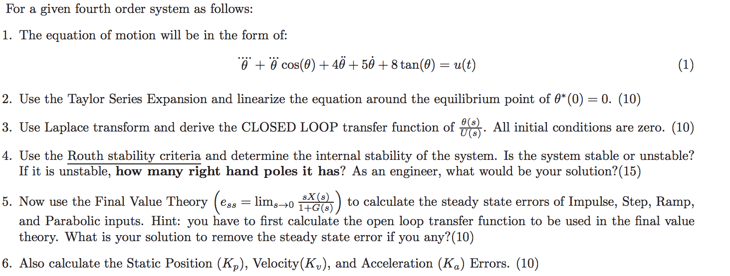 Solved For a given fourth order system as follows: The | Chegg.com
