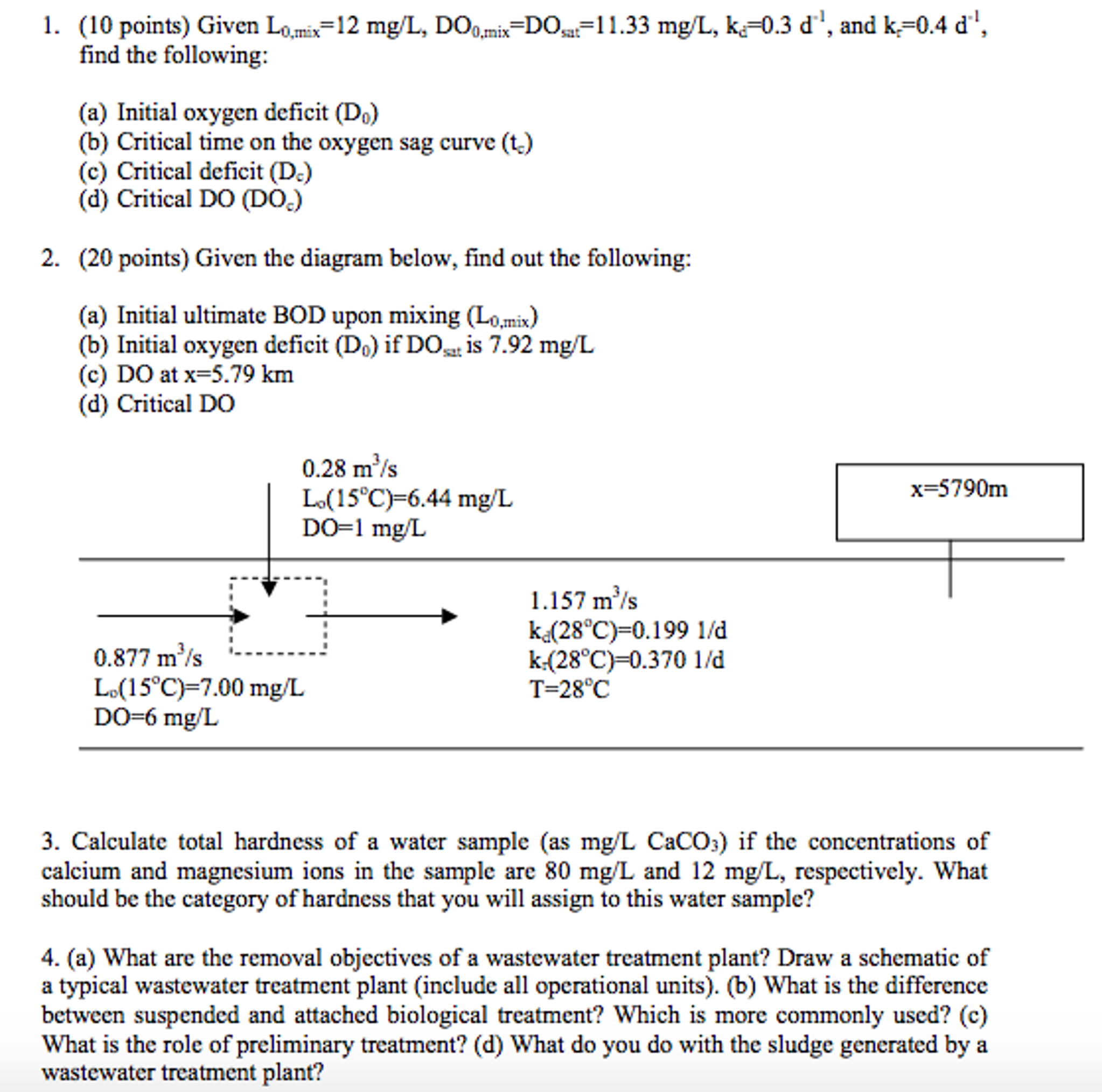 Solved Given L_0, max=12 mg/L, DO_0, mix=DO_sat=11.33 mg/L, | Chegg.com