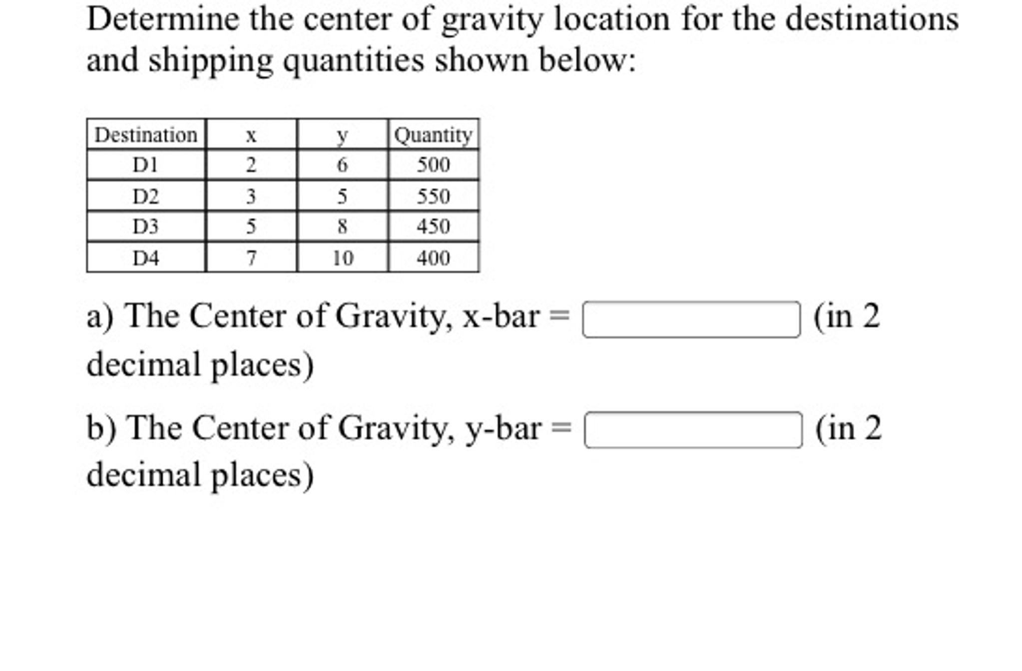 Solved Determine the center of gravity location for the