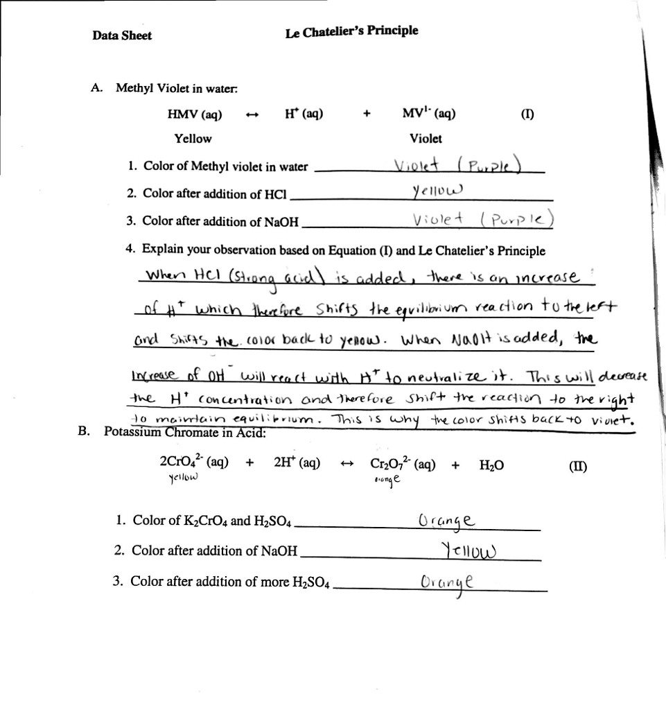 Solved Any help/explanations with this Le Chatelier's | Chegg.com