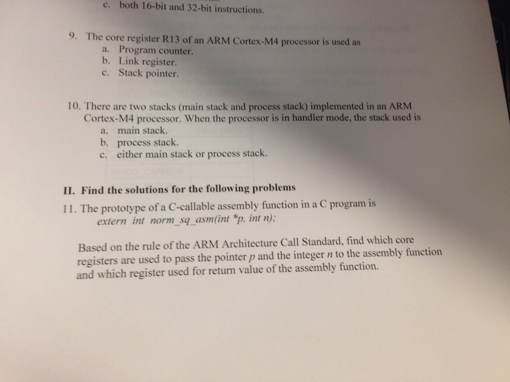 Solved The core register R13 of an ARM Cortex M4 processor Chegg