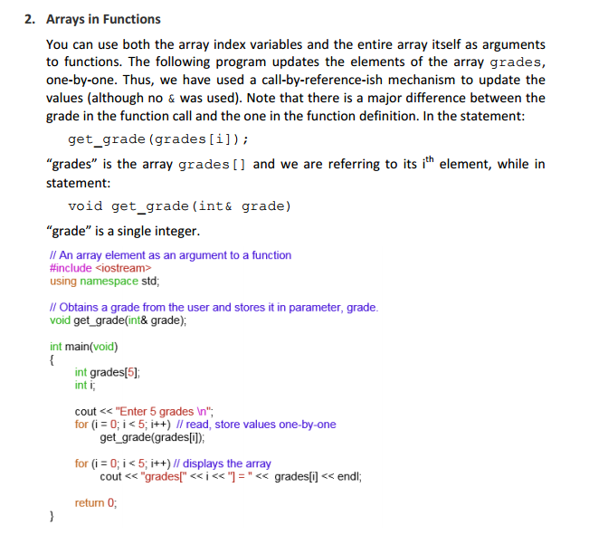 Solved 2. Arrays in Functions You can use both the array | Chegg.com