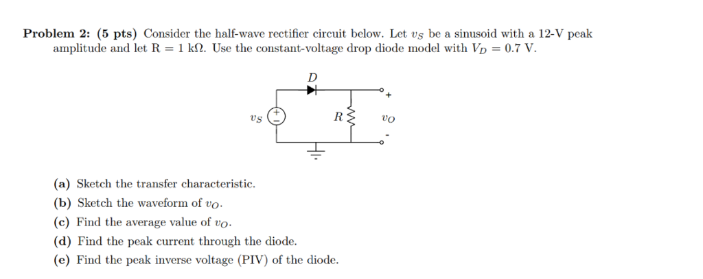 Solved Problem 2: (5 pts) Consider the half-wave rectifier | Chegg.com