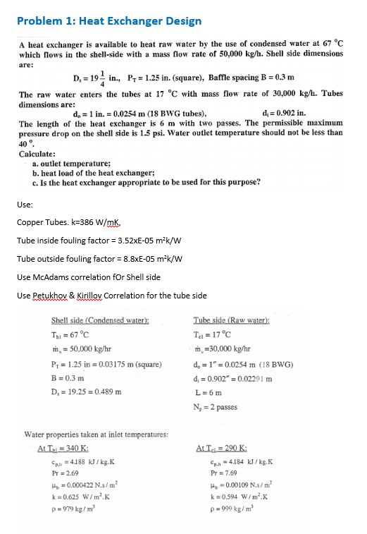 Solved Problem 1 Heat Exchanger Design A heat exchanger Is