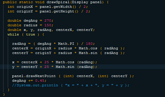 Solved public static void drawspiral (Display panel int | Chegg.com