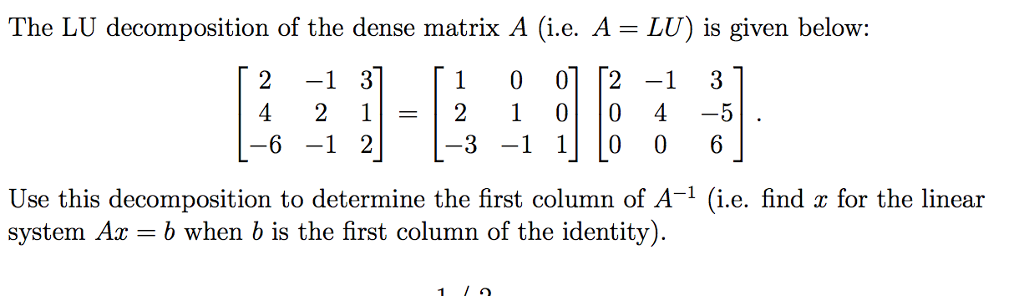 Solved The LU decomposition of the dense matrix A (i.e. A = | Chegg.com