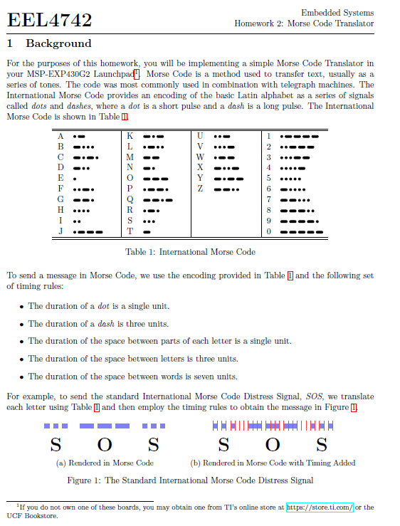 Embedded Systems EEL 4742 Homework 2 Morse Code | Chegg.com