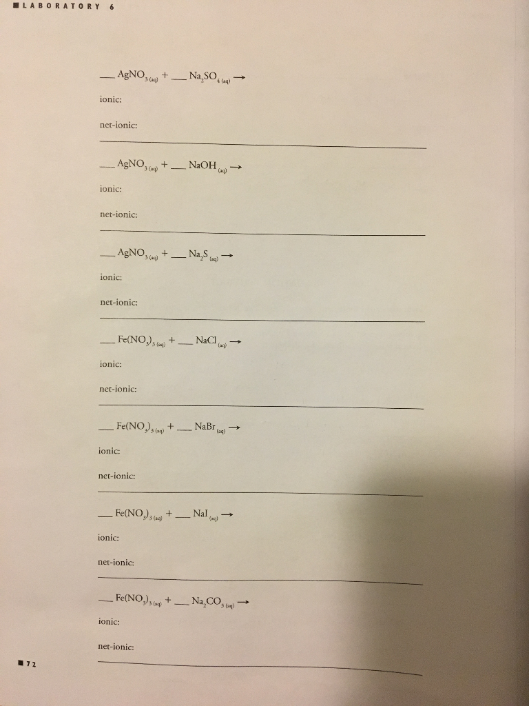 Solved LABORATORY 6 AgNO3 (aq) + _ Na,SO4(aq) > ionic: | Chegg.com