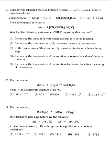 31. Consider the following reaction between acetone | Chegg.com