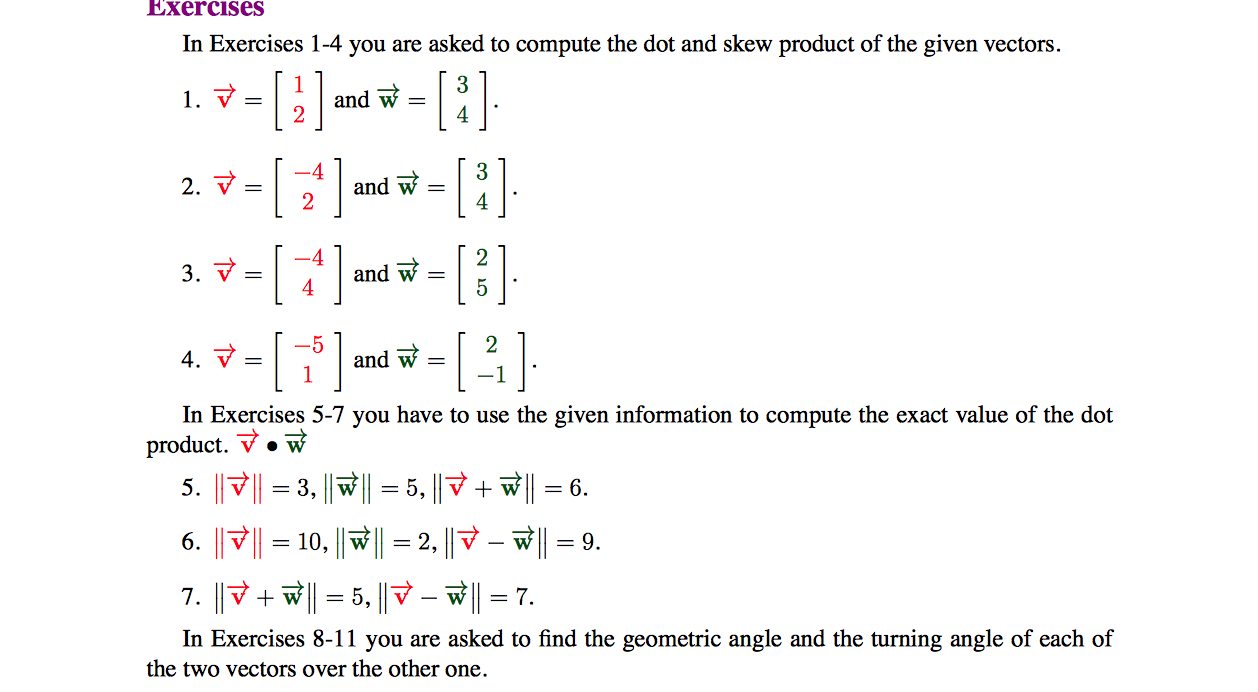 Solved In Exercises 1-4 you are asked to compute the dot and | Chegg.com