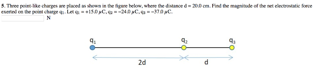 Solved 5. Three point-like charges are placed as shown in | Chegg.com