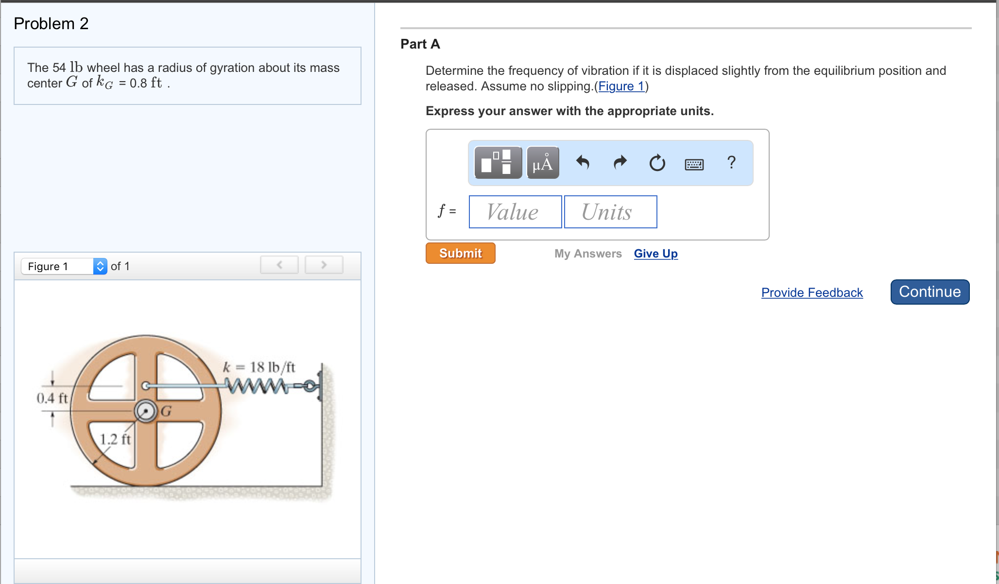 Solved The 54 lb wheel has a radius of gyration about its | Chegg.com