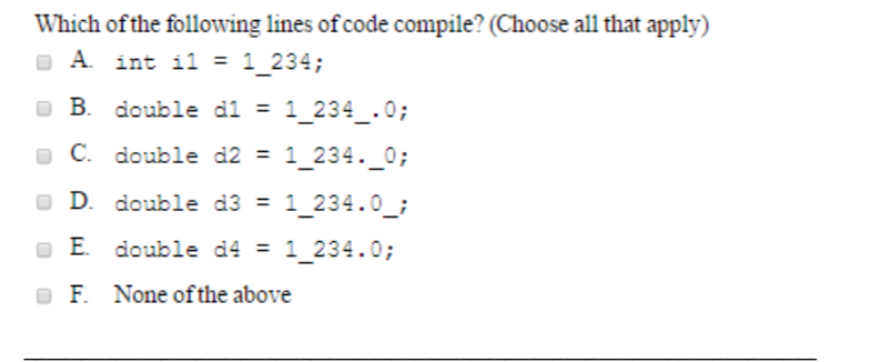 Solved Which ofthe following lines of code compile? (Choose | Chegg.com