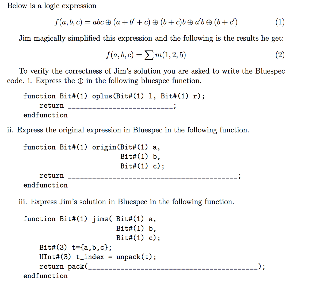 Below Is A Logic Expression (1) A, B, C) E Abc Jim | Chegg.com