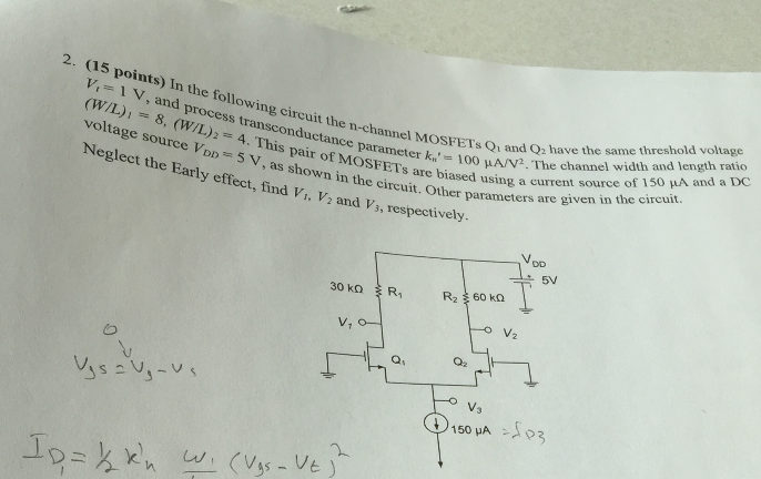 Solved In the following circuit the n-channel MOSFET_s Q_1 | Chegg.com