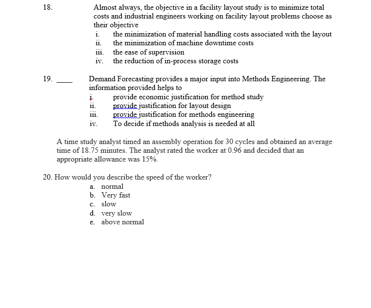industrial engineering questions 1820. choose the