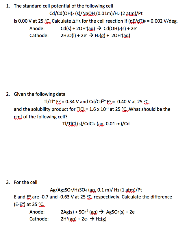 Solved 1. The standard cell potential of the following cell