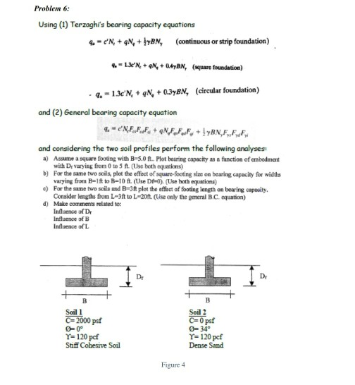 Problem 6 Using (1) Terzaghi's Bearing Capacity | Chegg.com