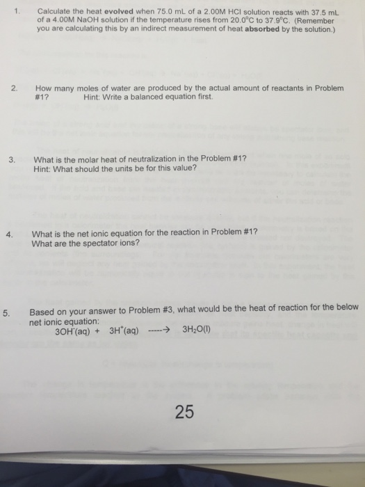 Solved Calculate the heat evolved when 75.0 mL of a 2.00M