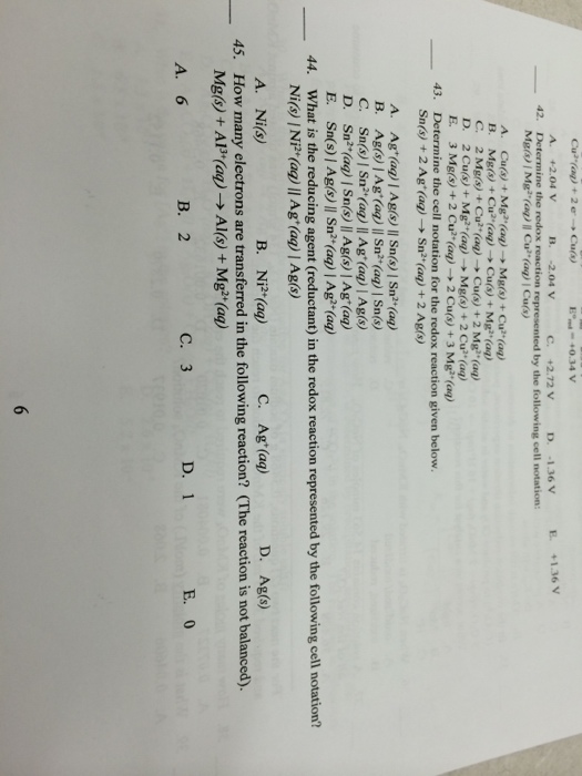 Solved Determine the redox reaction represented by the | Chegg.com